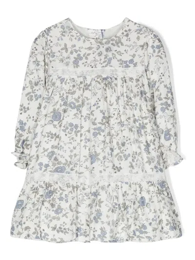 Tartine Et Chocolat Babies' Floral-print Lace-trim Midi Dress In White