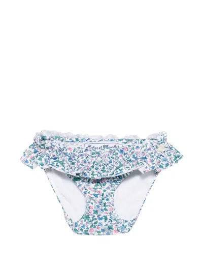 Tartine Et Chocolat Babies' Floral-print Ruffled Bikini Bottoms In Blue