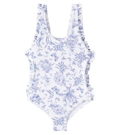 Tartine Et Chocolat Kids' Floral Ruffled Swimsuit In Blue