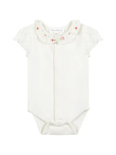 Tartine Et Chocolat Kids' Floral-embroidered Cotton Bodysuit In Neutral
