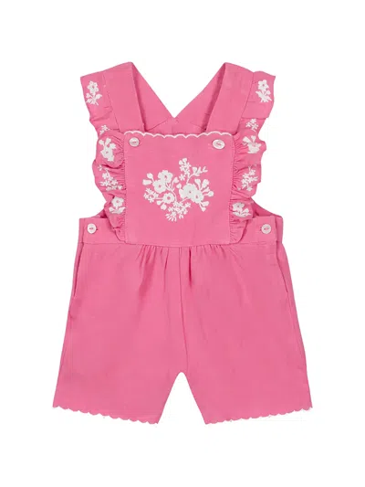 Tartine Et Chocolat Kids' Floral-embroidered Ruffled Playsuit In Pink