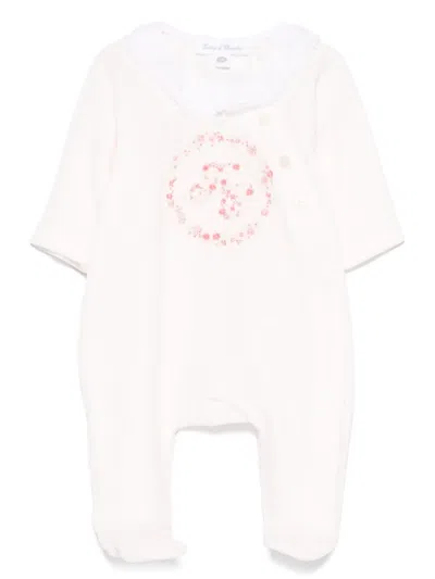 Tartine Et Chocolat Babies' Flower Embroidery Velvet Pajamas In Pink