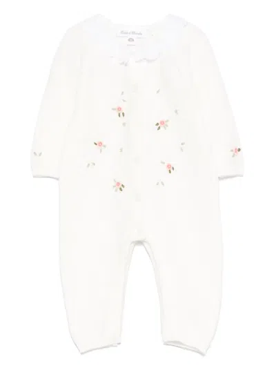Tartine Et Chocolat Babies' Flowery Embroidery Romper In White