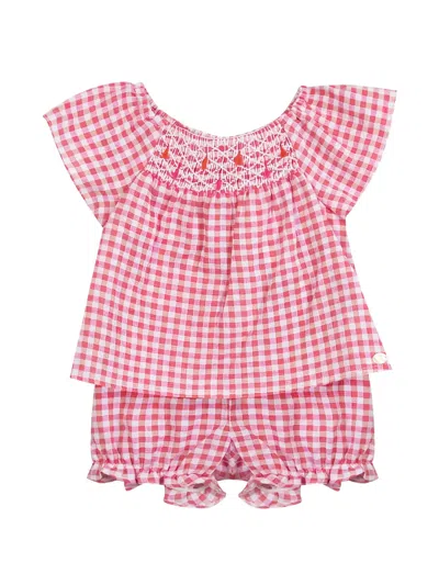 Tartine Et Chocolat Babies' Gingham Smock Shorts Set (set Of Two) In Pink