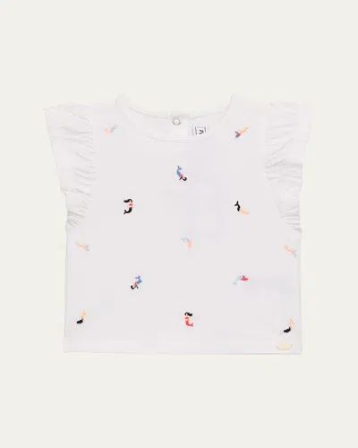 Tartine Et Chocolat Kids' Girl's Embroidered Mermaid T-shirt In Corail