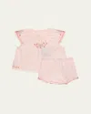 Tartine Et Chocolat Girl's Floral Embroidered Swiss Dot Set In Rose Pale