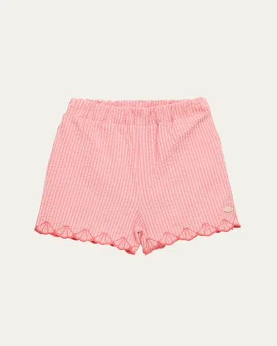 Tartine Et Chocolat Kids' Girl's Layette Scalloped Seersucker Shorts In Corail