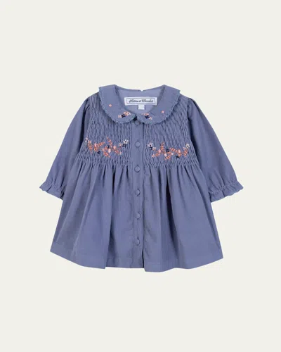 Tartine Et Chocolat Kids' Girl's Smocked Floral-embroidered Cotton Dress In Purple