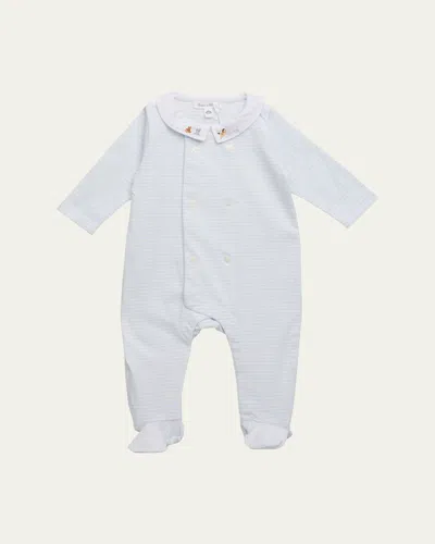 Tartine Et Chocolat Kids' Girl's Striped Animal-embroidered Pajamas In Ciel