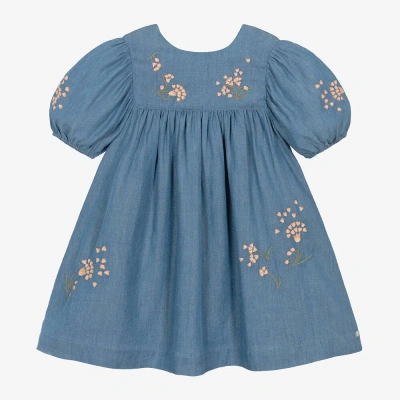 Tartine Et Chocolat Babies'  Girls Blue Embroidered Chambray Dress