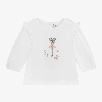 Tartine Et Chocolat Babies'  Girls Ivory Cotton Mouse Top