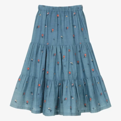 Tartine Et Chocolat Kids'  Girls Long Blue Chambray Floral Skirt