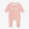 Tartine Et Chocolat Lace-trim Velvet Pajamas In Pink
