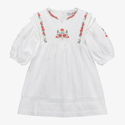 Tartine Et Chocolat Kids'  Girls White Embroidered Floral Cotton Dress