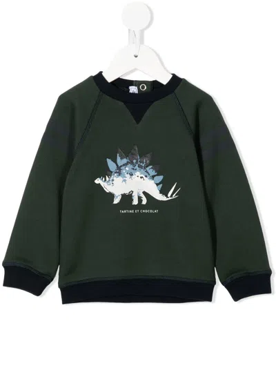 Tartine Et Chocolat Babies' Graphic-print Cotton Sweatshirt In Green
