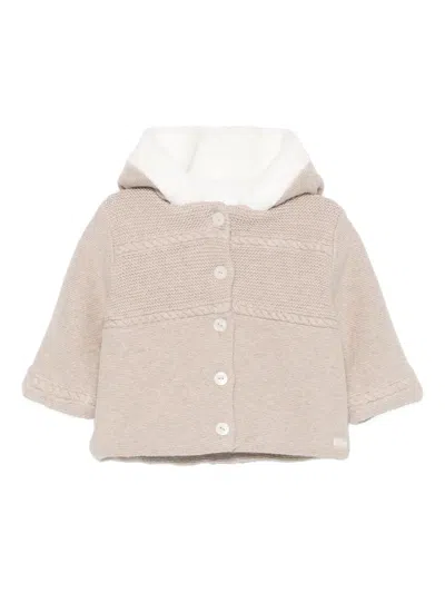 Tartine Et Chocolat Babies' Hooded Cable-knit Cardigan In Neutral