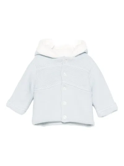 Tartine Et Chocolat Babies' Hooded Cable Knit Coat In Blue