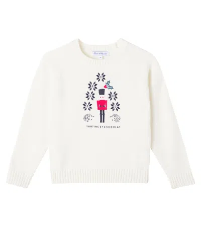 Tartine Et Chocolat Kids' Intarsia Wool Sweater In White