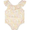 TARTINE ET CHOCOLAT IVORY ONE-PIECE SWIMSUIT FOR BABY GIRL WITH LIBERTY FABRIC