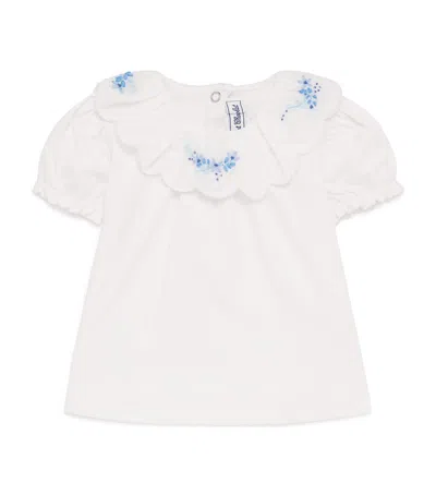 Tartine Et Chocolat Kids'  Jersey Floral Embroidered Blouse In White