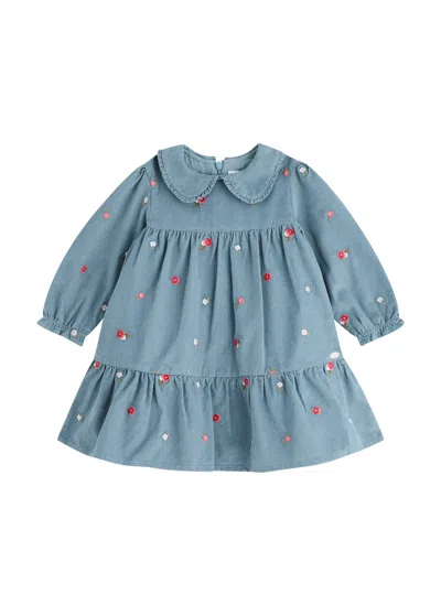 Tartine Et Chocolat Babies'  Kids Floral-embroidered Corduroy Dress (18-36 Months) In Blue