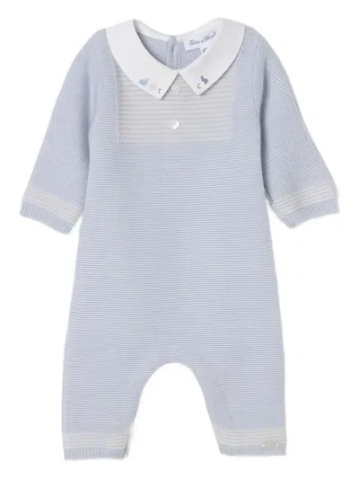 Tartine Et Chocolat Babies' Knitted Collared Romper In Blue