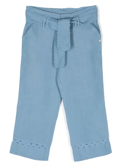 Tartine Et Chocolat Kids' Knitted-inserts Linen Trousers In Blue