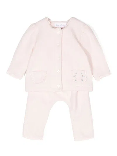 Tartine Et Chocolat Babies' Lace-trim Cardigan And Leggings In Pink