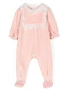 Tartine Et Chocolat Lace-trim Velvet Pajamas In Pink