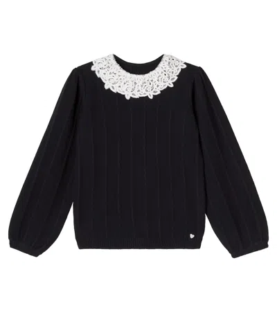 Tartine Et Chocolat Kids' Lace-trimmed Sweater In Black