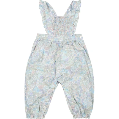 Tartine Et Chocolat Light Blue Cotton Dungarees For Baby Girl With Floral Print