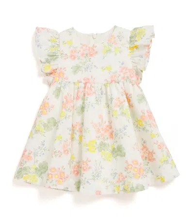 Tartine Et Chocolat Kids' Linen-cotton Floral Print Dress In Ivory