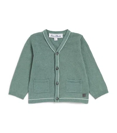 Tartine Et Chocolat Kids' Linen-cotton V-neck Cardigan In Green
