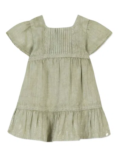 Tartine Et Chocolat Kids' Linen Dress In Green
