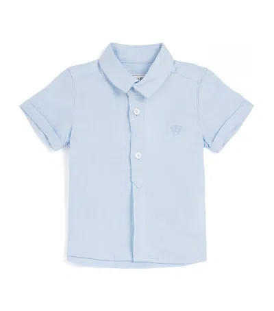 Tartine Et Chocolat Kids' Linen Embroidered Crest Shirt In Blue