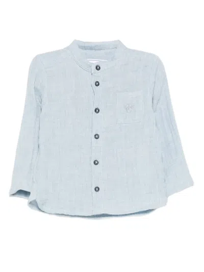 Tartine Et Chocolat Babies' Logo-embroidered Button-front Shirt In Blue