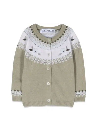 Tartine Et Chocolat Mini Cozy Cardigan Vest For Girls In Green