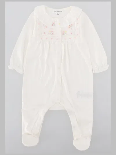 Tartine Et Chocolat Mini Girls Cotton Pajama Set With Floral Embroidery & Ruffle Detail In White