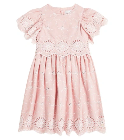 Tartine Et Chocolat Kids' Openwork Embroidered Cotton-blend Dress In Pink