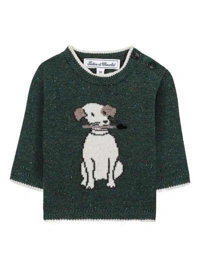 Tartine Et Chocolat Kids' Patterned Intarsia-knit Jumper In Green