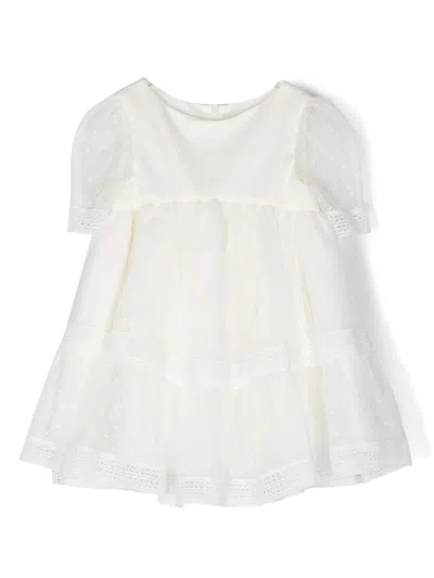 Tartine Et Chocolat Kids' Point-d'esprit Short-sleeve Dress In Beige