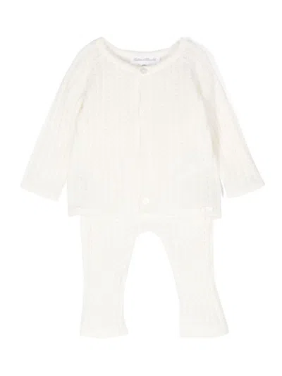 Tartine Et Chocolat Babies' Pointelle-knit Cardigan And Trousers In White