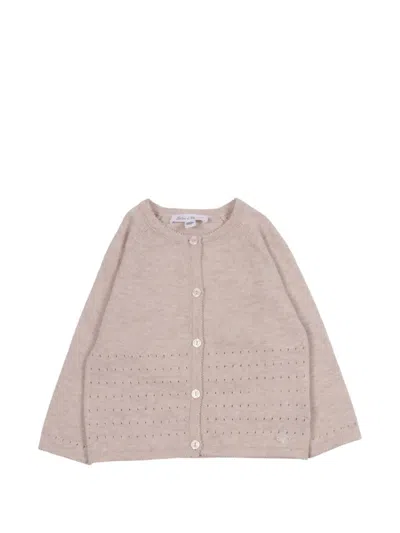 Tartine Et Chocolat Kids' Pointelle-knit Raglan-sleeve Cardigan In Brown