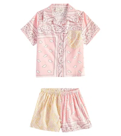 Tartine Et Chocolat Kids' Printed Cotton Shorts And Shirt Set In Pink