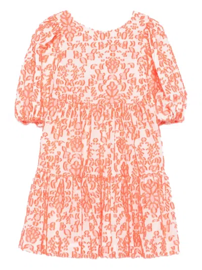 Tartine Et Chocolat Kids' Puff-sleeve Floral-print Dress In Orange