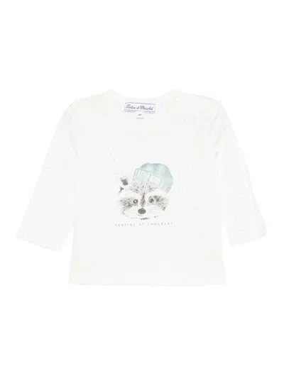 Tartine Et Chocolat Babies' Raccoon-print Long-sleeves T-shirt In White