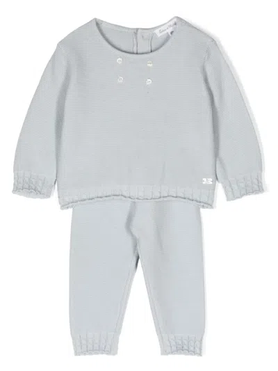 Tartine Et Chocolat Babies' Ribbed-trim Cotton Trouser Set In Blue