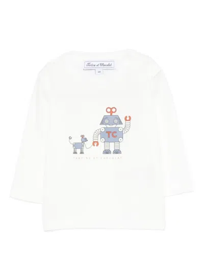 Tartine Et Chocolat Babies' Robot-dog Print Top In White