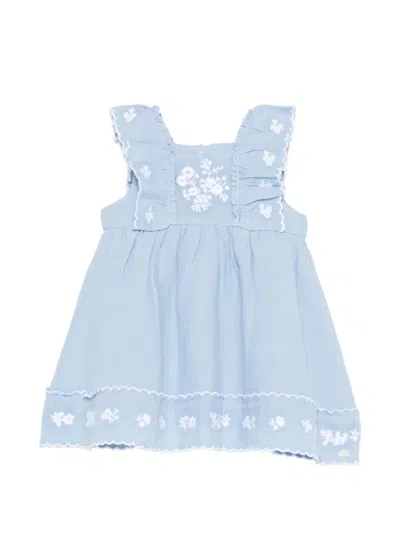 Tartine Et Chocolat Babies' Ruffled Embroidered Dress In Blue