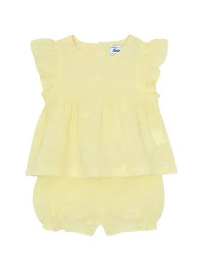 Tartine Et Chocolat Babies' Ruffled Embroidered Short Set (set Of Two) In Yellow